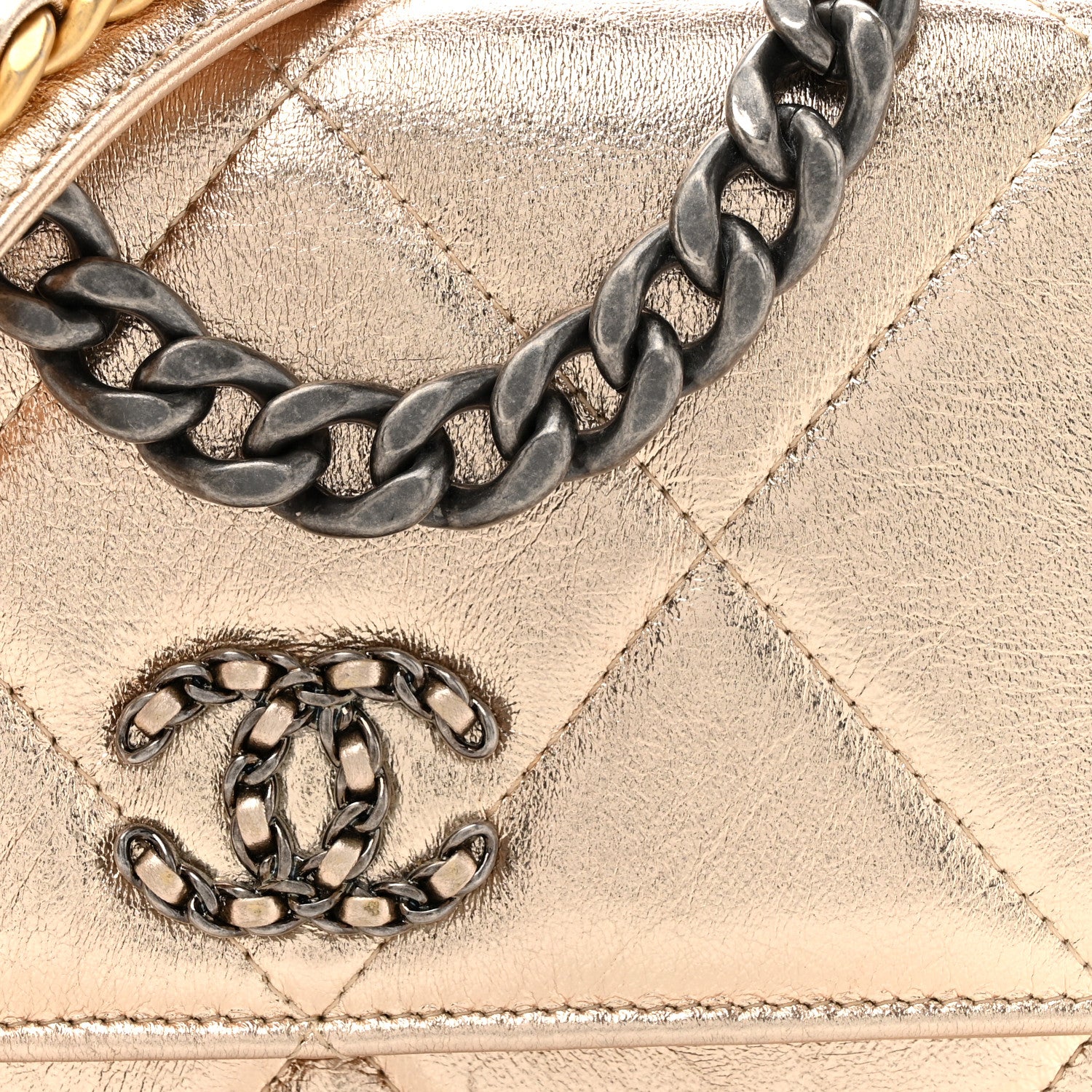 Chanel Metallic Goatskin Quilted Chanel 19 Wallet On Chain WOC Gold 9 of 15