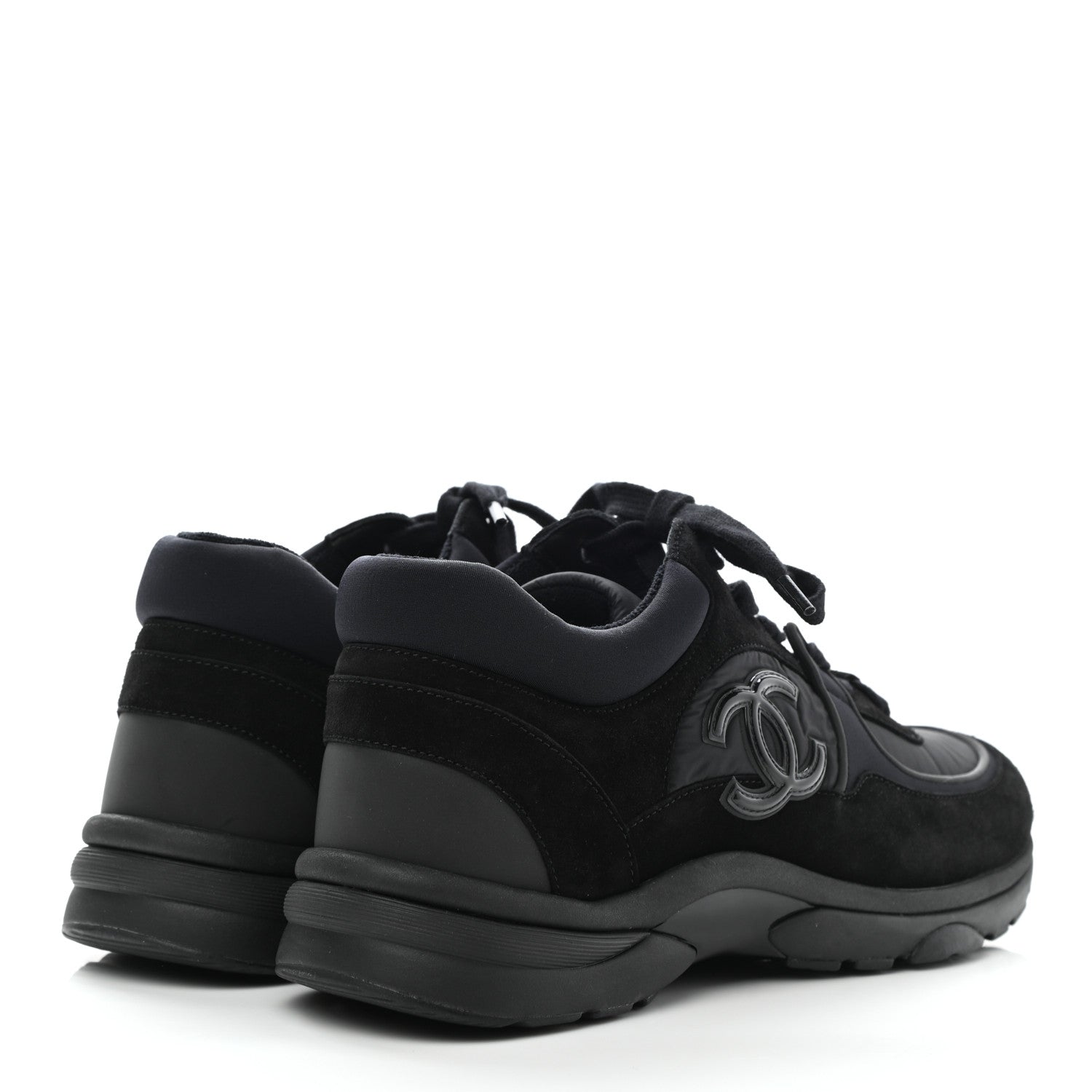 Chanel Nylon Calfskin Suede CC Sneakers 40 Black 4 of 8