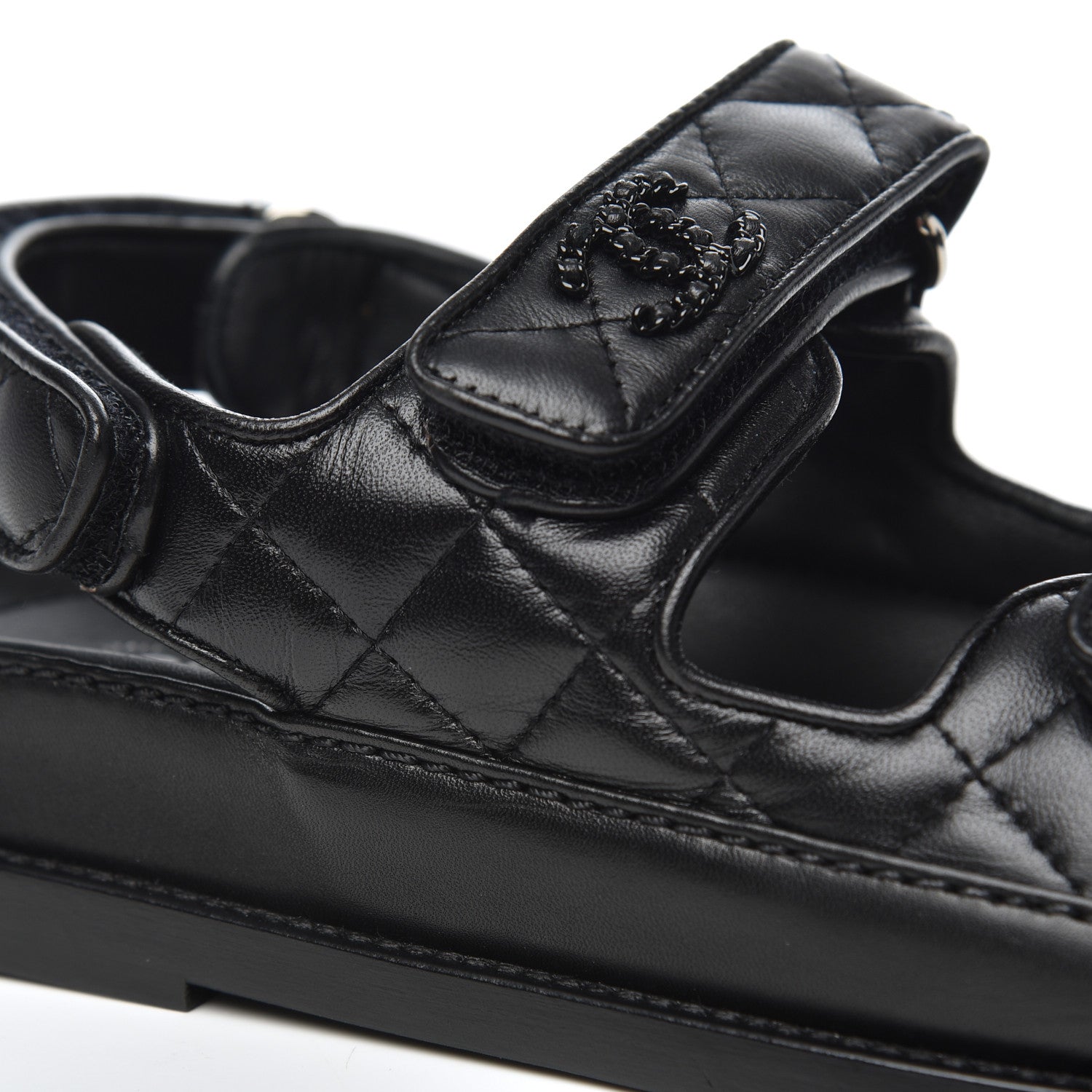 Chanel Lambskin Velcro Dad Sandals 36.5 Black 10 of 17