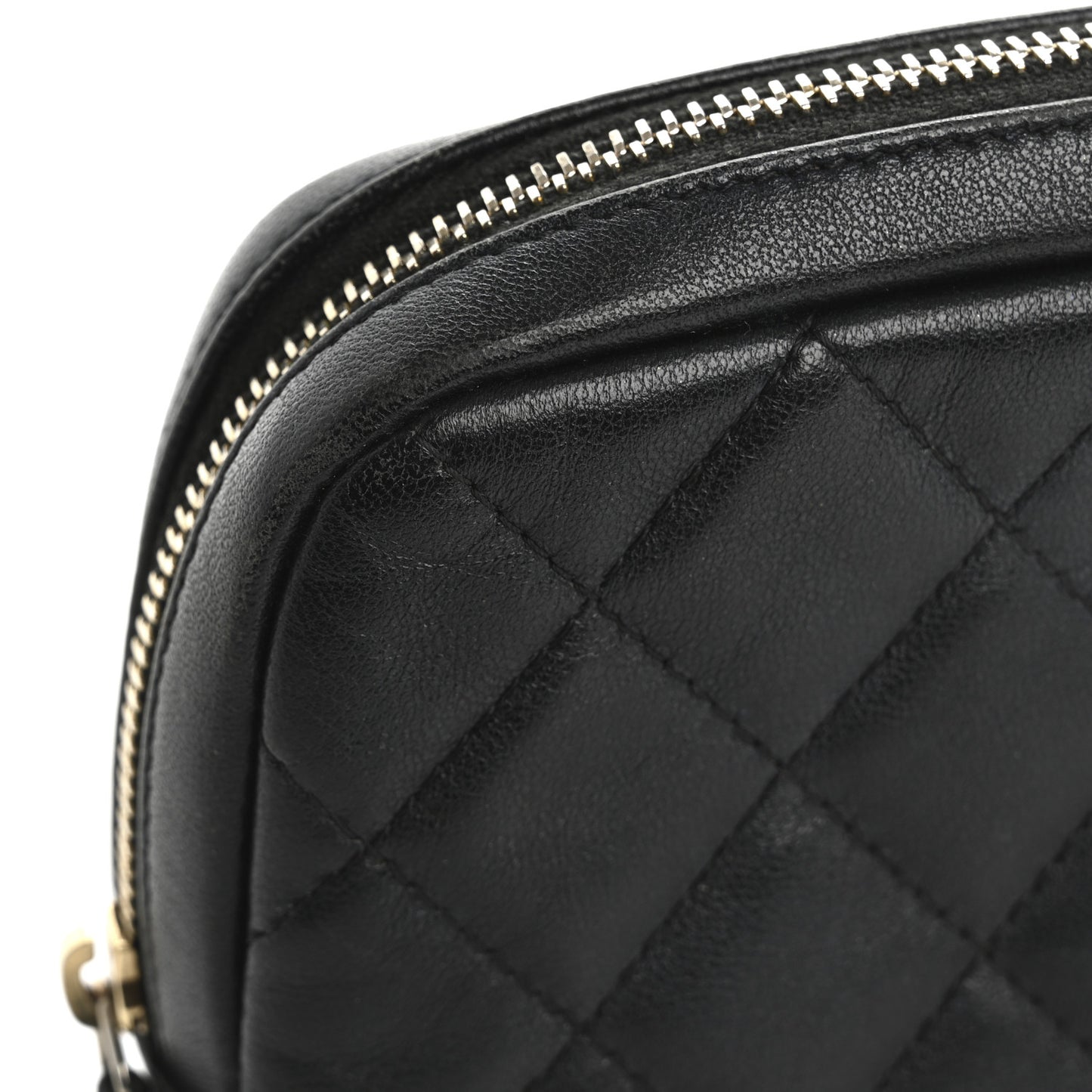 Lambskin Quilted Small Curvy Pouch Cosmetic Case Black