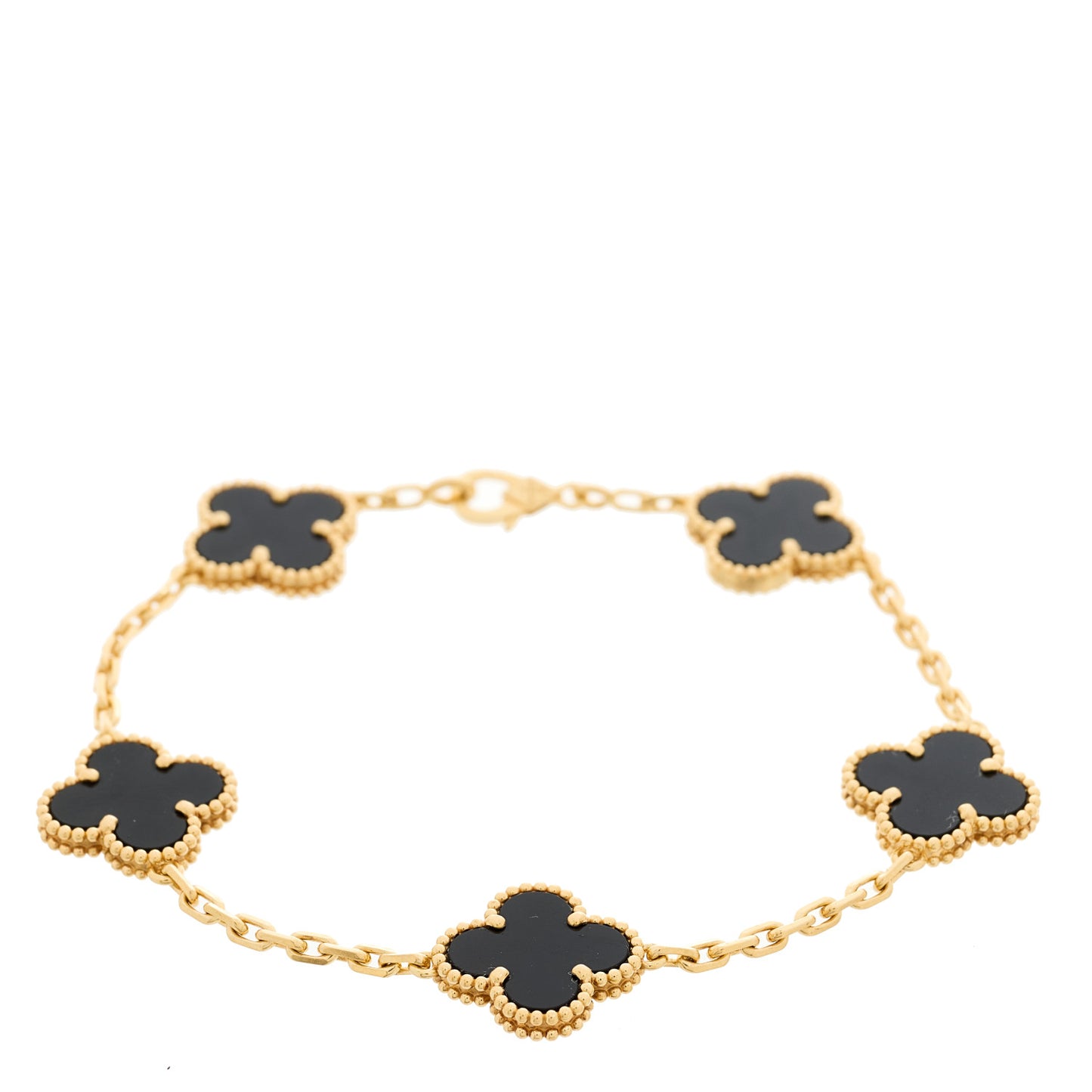 18K Yellow Gold Black Onyx 5 Motifs Vintage Alhambra Bracelet