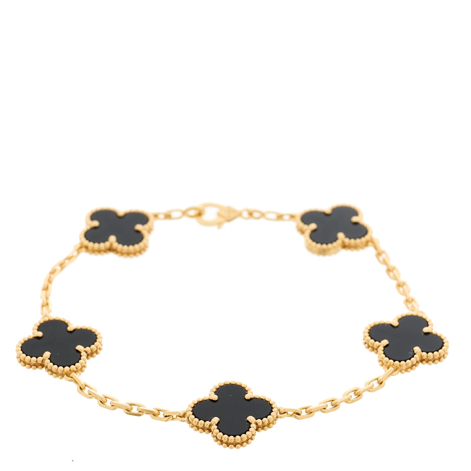Van Cleef & Arpels 18K Yellow Gold Black Onyx 5 Motifs Vintage Alhambra Bracelet 1 of 5