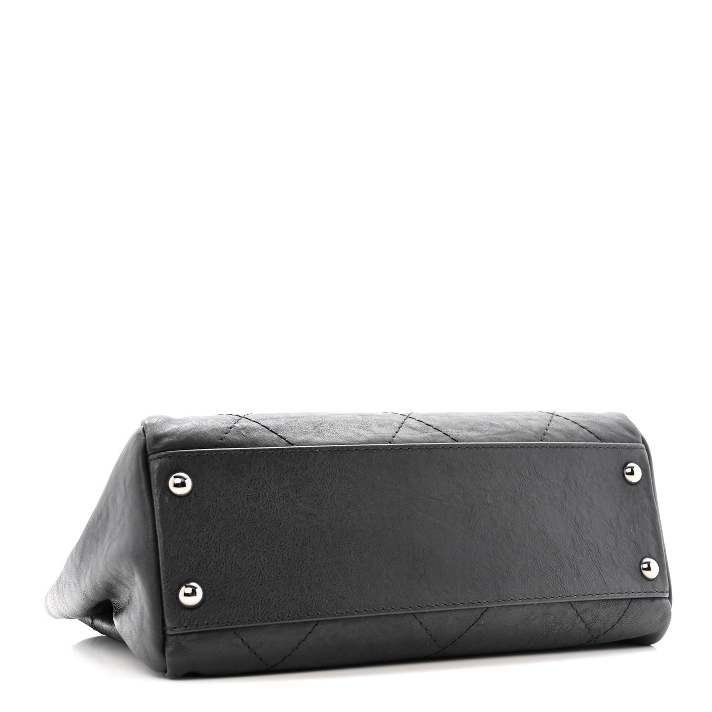 Washed Calfskin Diamond Stitch Hamptons Shopping Tote Black