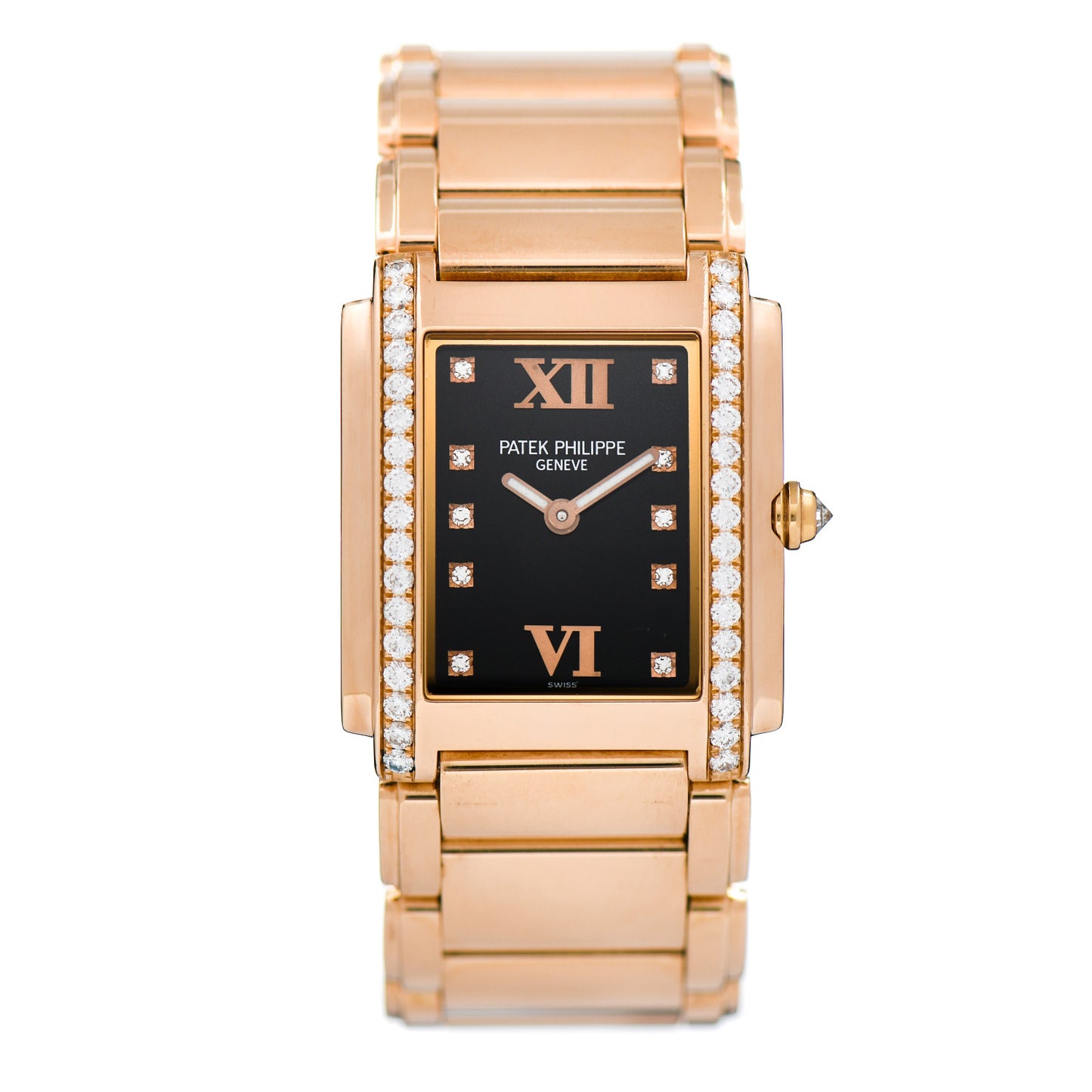 18K Rose Gold Diamond 25mm Twenty-4 Quartz Watch Black 4910/11