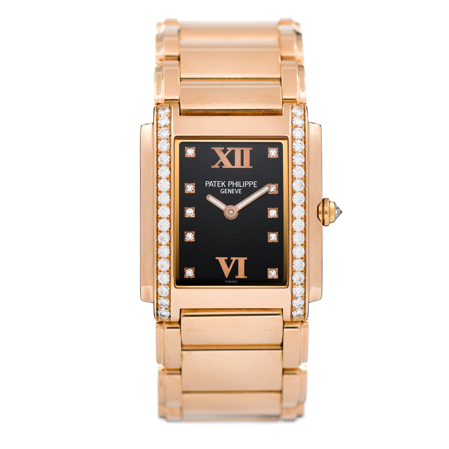 Patek Philippe 18K Rose Gold Diamond 25mm Twenty-4 Quartz Watch Black 4910/11 1 of 4