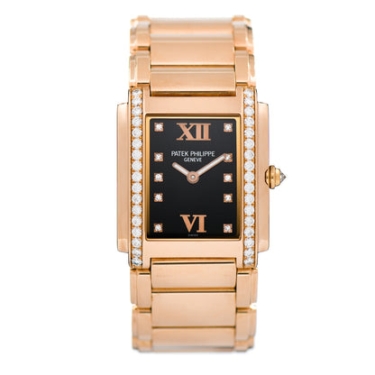 Patek Philippe 18K Rose Gold Diamond 25mm Twenty-4 Quartz Watch Black 4910/11 1 of 4
