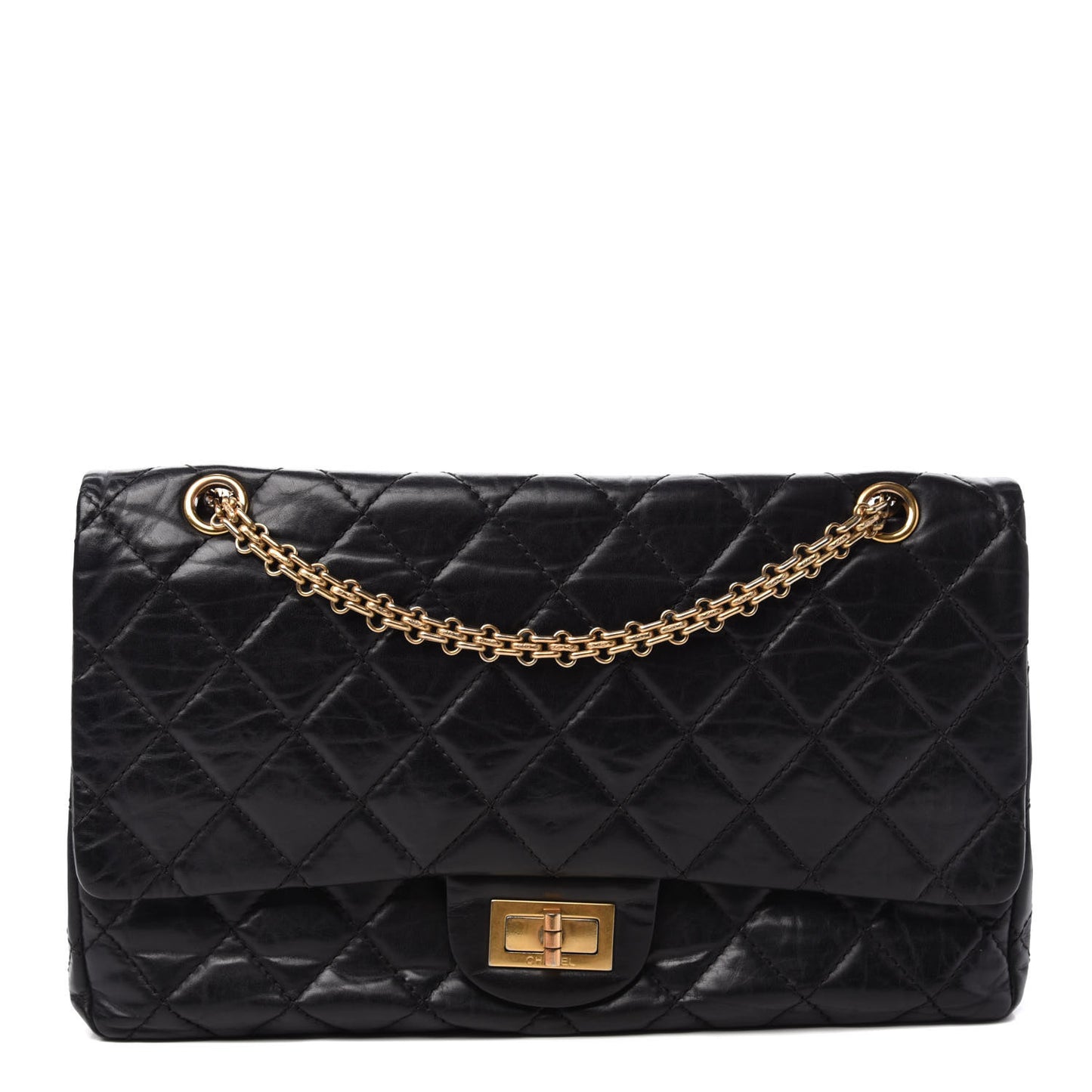 Aged Calfskin Quilted 2.55 Reissue 227 Flap Black