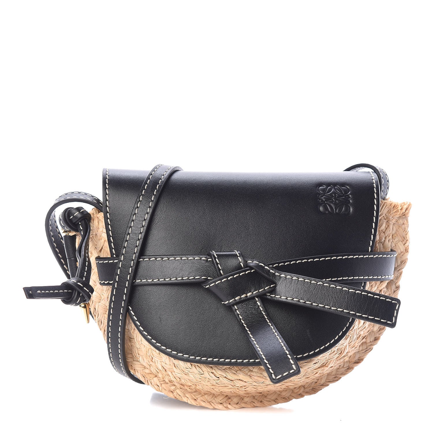Loewe Calfskin Raffia Mini Gate Crossbody Bag Natural Black 1 of 10