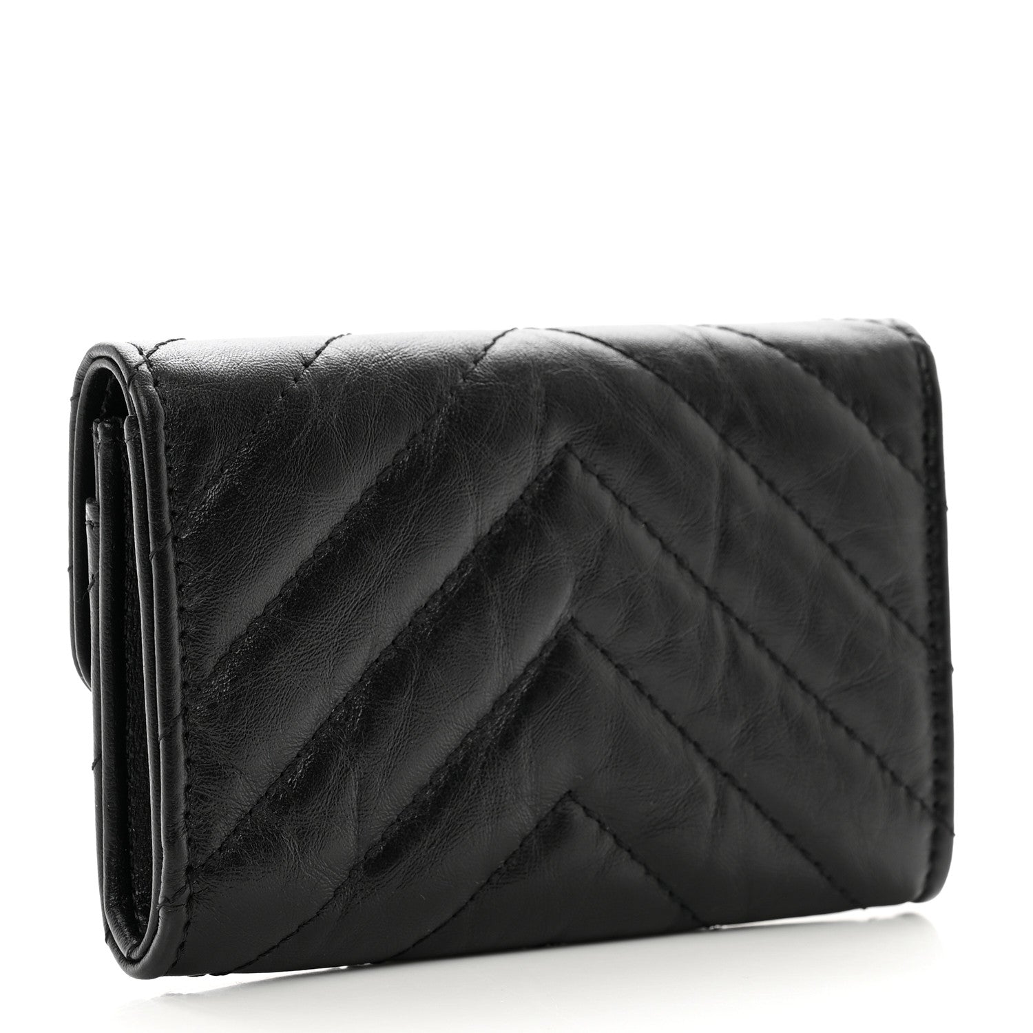 Chanel Aged Calfskin Chevron Quilted Reissue Card Holder Wallet So Black 3 of 8