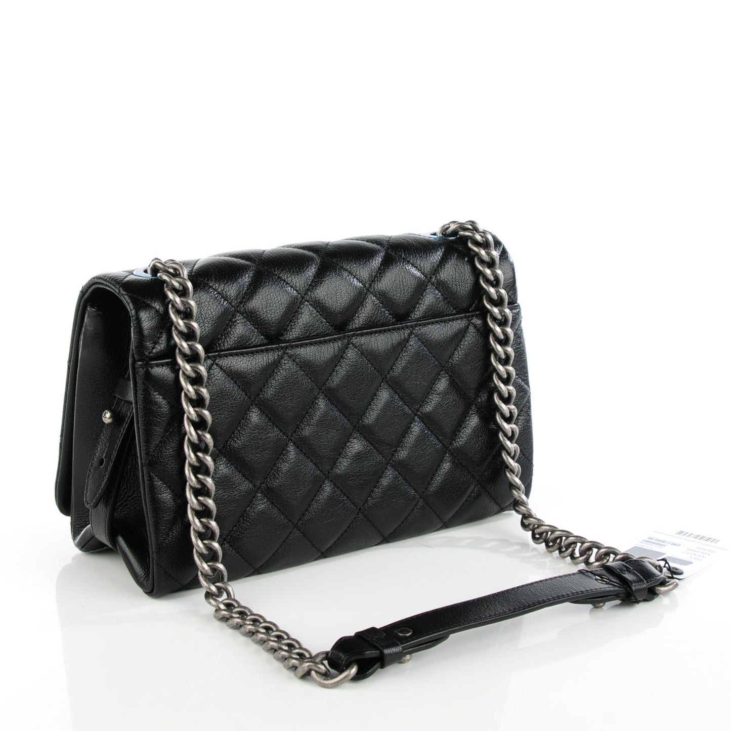 Metallic Goatskin Quilted Medium City Rock Flap Black