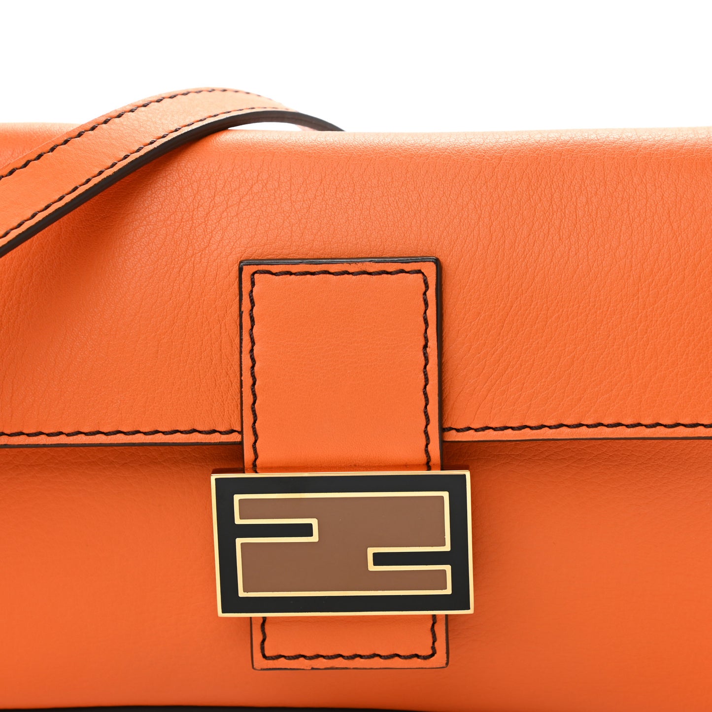Vitello Flamingo Enamel Interchangeable Strap Baguette Orange Black Tobacco