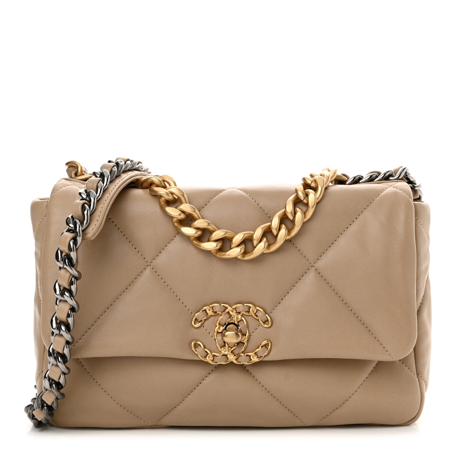Lambskin Quilted Medium Chanel 19 Flap Dark Beige