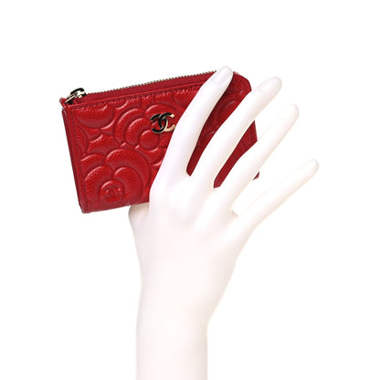 Chanel Caviar Camellia Embossed Key Holder Case Red 2 of 9