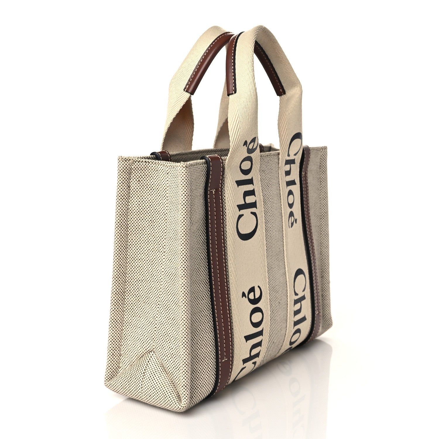 Chloe Cotton Calfskin Small Woody Ribbon Tote White Brown 3 of 10