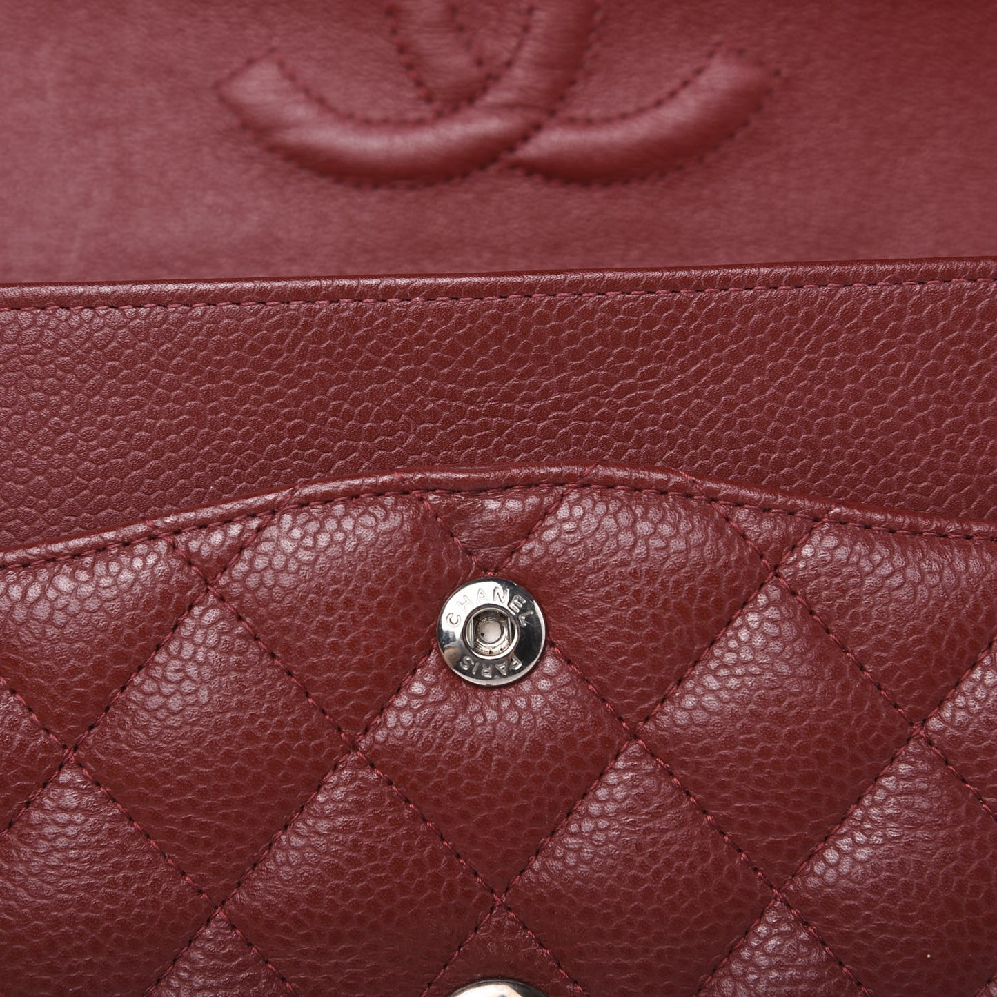 Caviar Quilted Medium Double Flap Dark Red