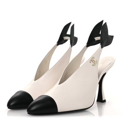 Chanel Lambskin Slingback Pumps 36.5 White Black 4 of 12