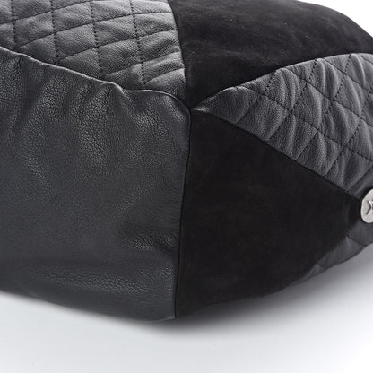 Chanel Goatskin Suede Calfskin Quilted Patchwork Drawstring Bag Black 10 of 10