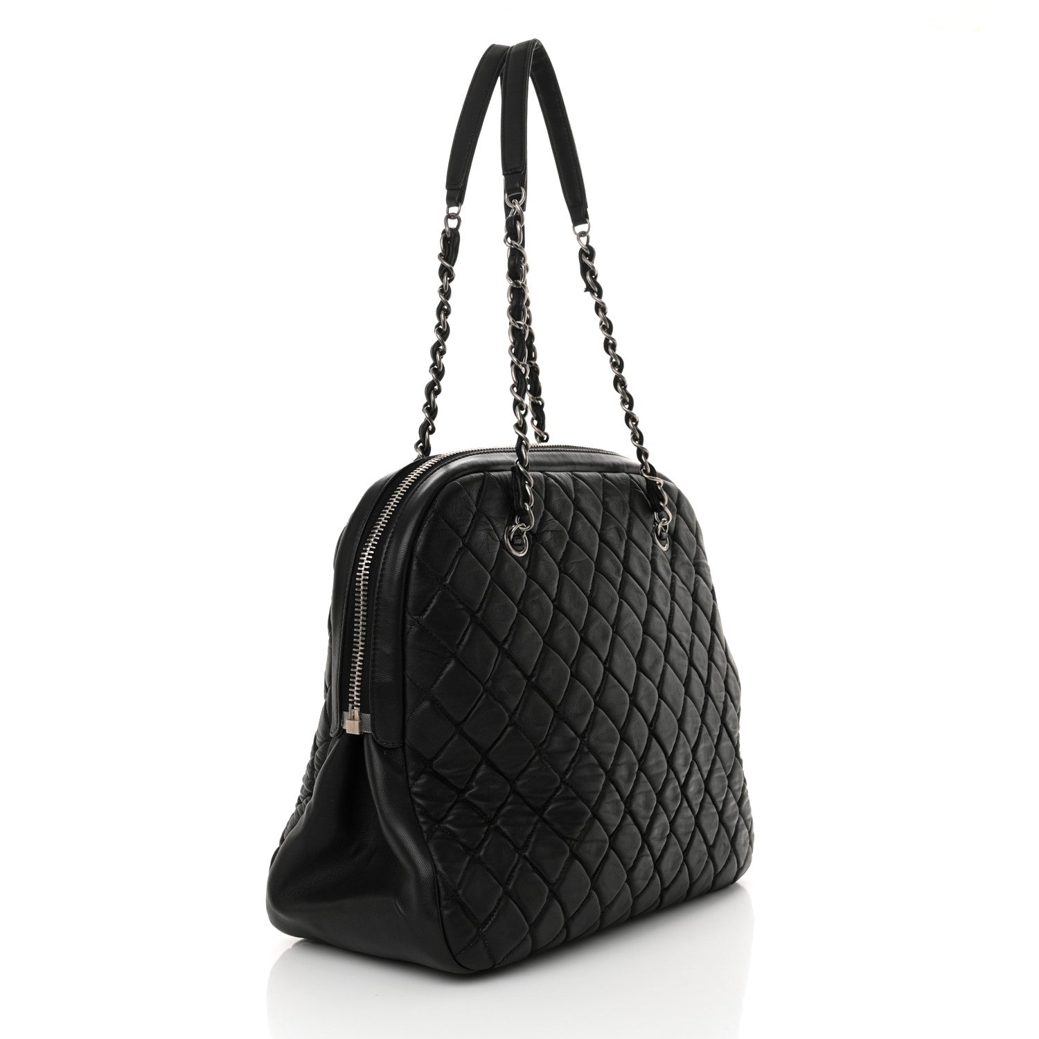Chanel Lambskin Bubble Quilt Large Double Bowling Bag Black 3 of 11