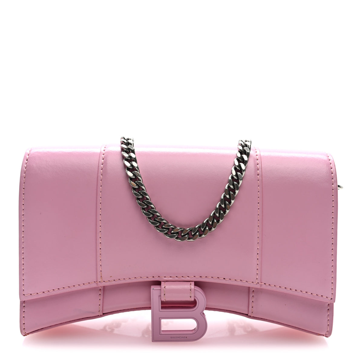 Shiny Box Calfskin Tonal B Hourglass Chain Bag Candy Pink