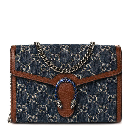 Gucci New Denim GG Monogram Dollar Calfskin Enamel Mini Dionysus Chain Wallet Blue Tea Cuir Epilog Electric Blue 1 of 12