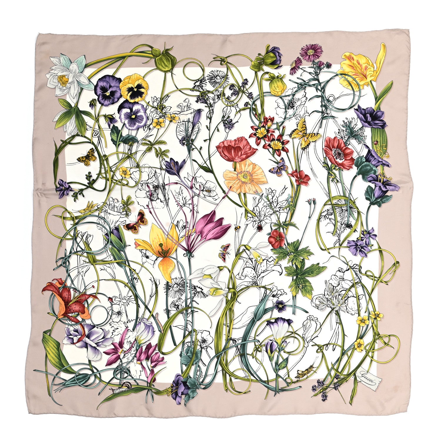 Gucci Silk Floral Square Scarf White 1 of 7