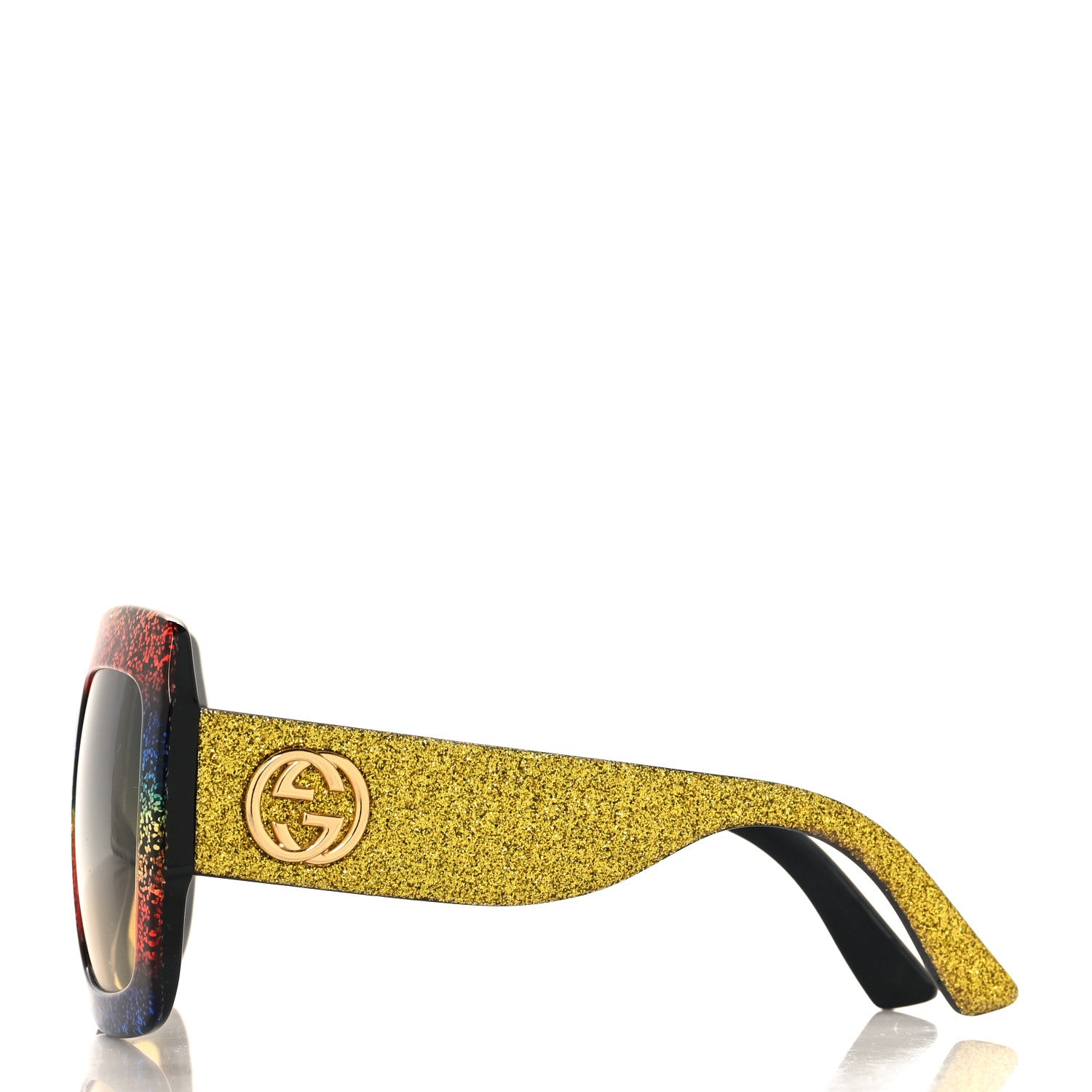 Gucci Square Frame GG0102S Sunglasses Glitter Gold Multi 3 of 7