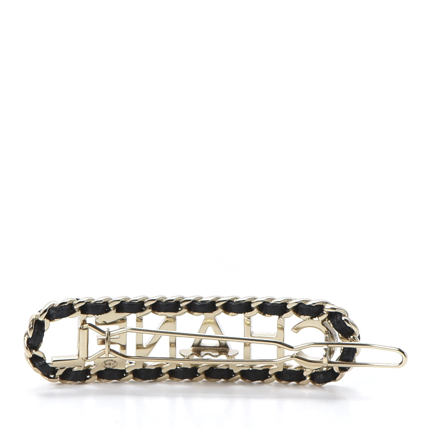 Chanel Metal Lambskin Vintage Allure Logo Hair Clip Black Gold 2 of 4