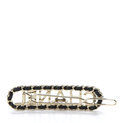 Chanel Metal Lambskin Vintage Allure Logo Hair Clip Black Gold 2 of 4