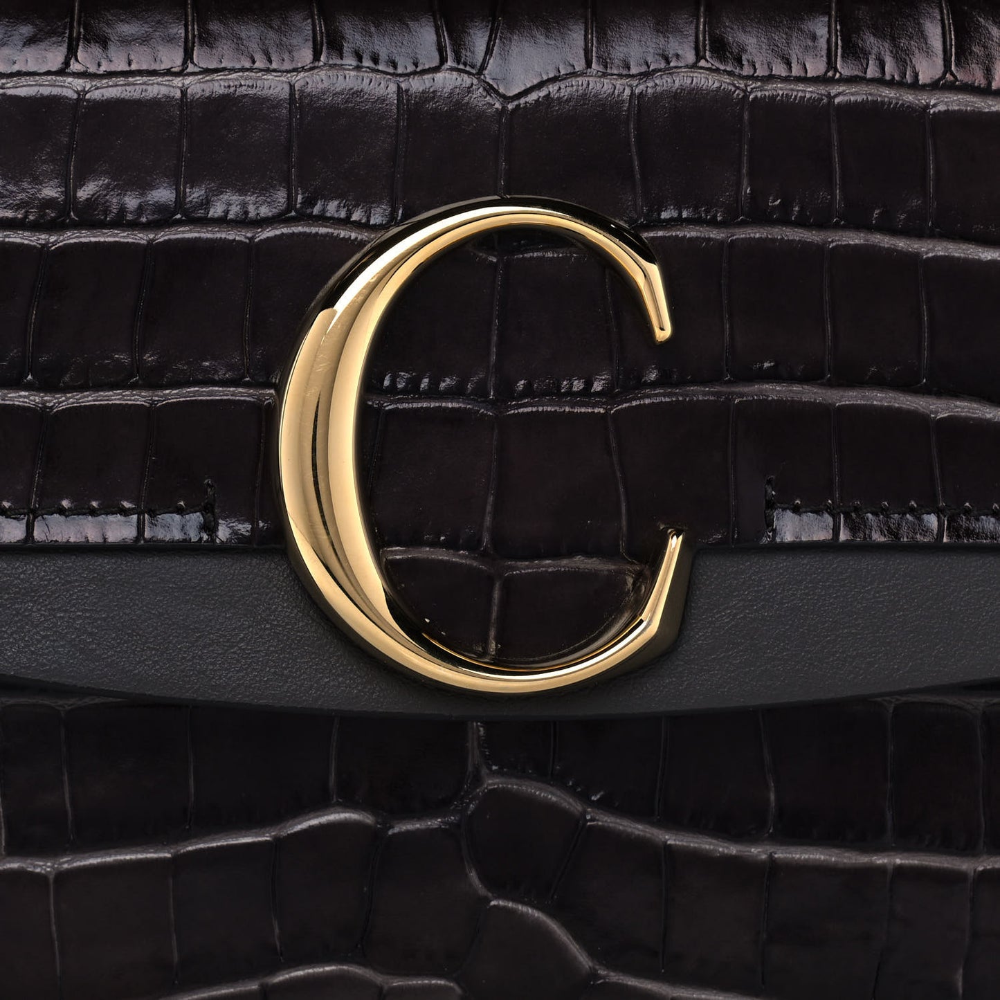 Calfskin Crocodile Embossed Medium C Double Carry Profound Brown