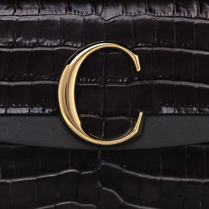 Chloe Calfskin Crocodile Embossed Medium C Double Carry Profound Brown 7 of 13