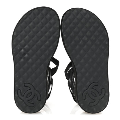 Chanel Nylon Lambskin Calfskin Velcro Dad Sandals 36 Black White 6 of 10