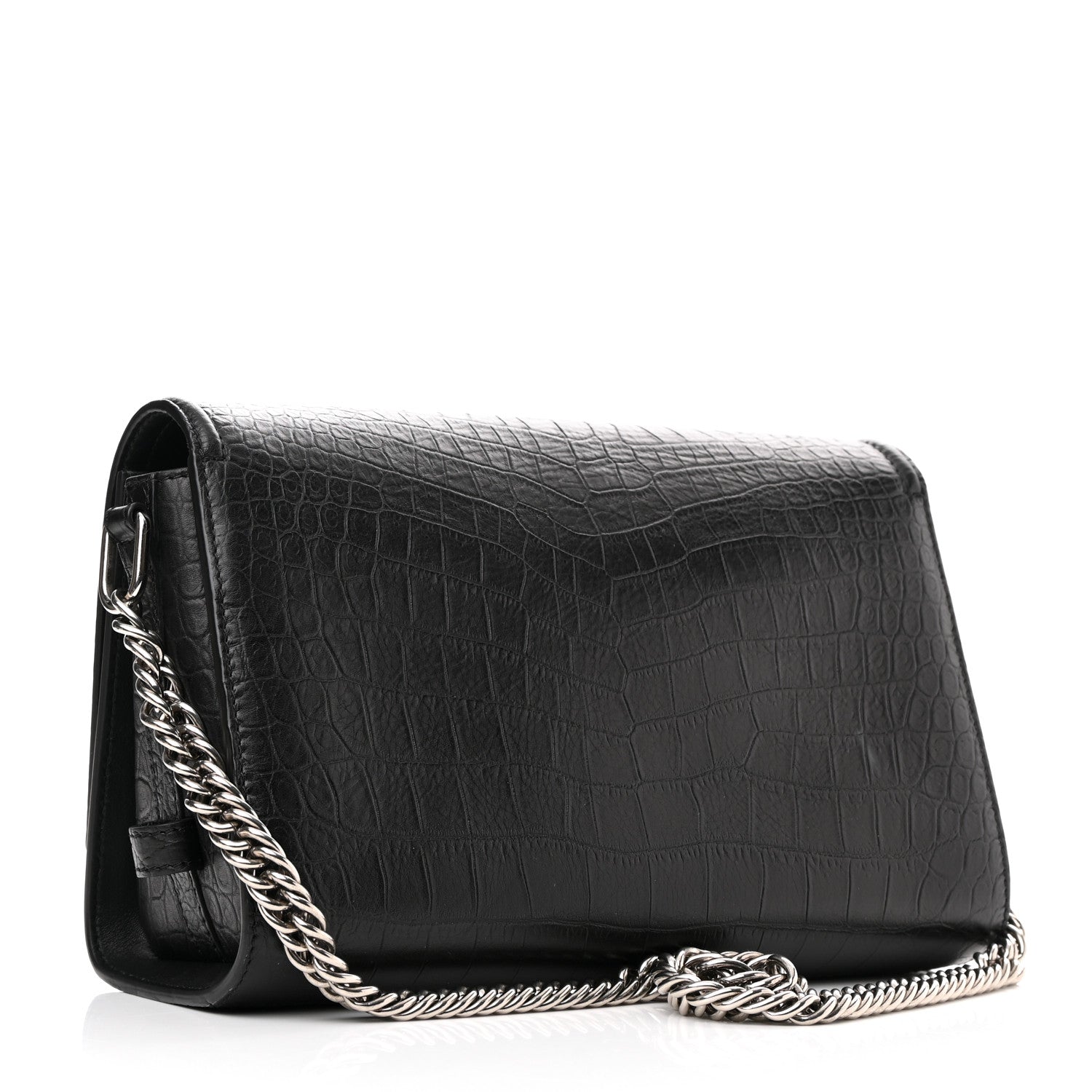 Alexander McQueen Calfskin Crocodile Embossed The Story Shoulder Bag Black 3 of 9