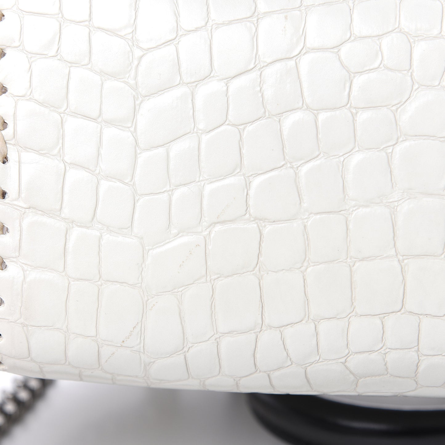 Faux Leather Crocodile Embossed Mini Falabella Box Top Handle Bag White