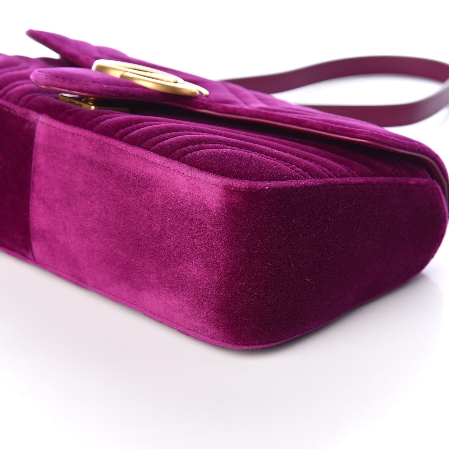 Velvet Matelasse Small GG Marmont Shoulder Bag Fuchsia Violet Cyclamen