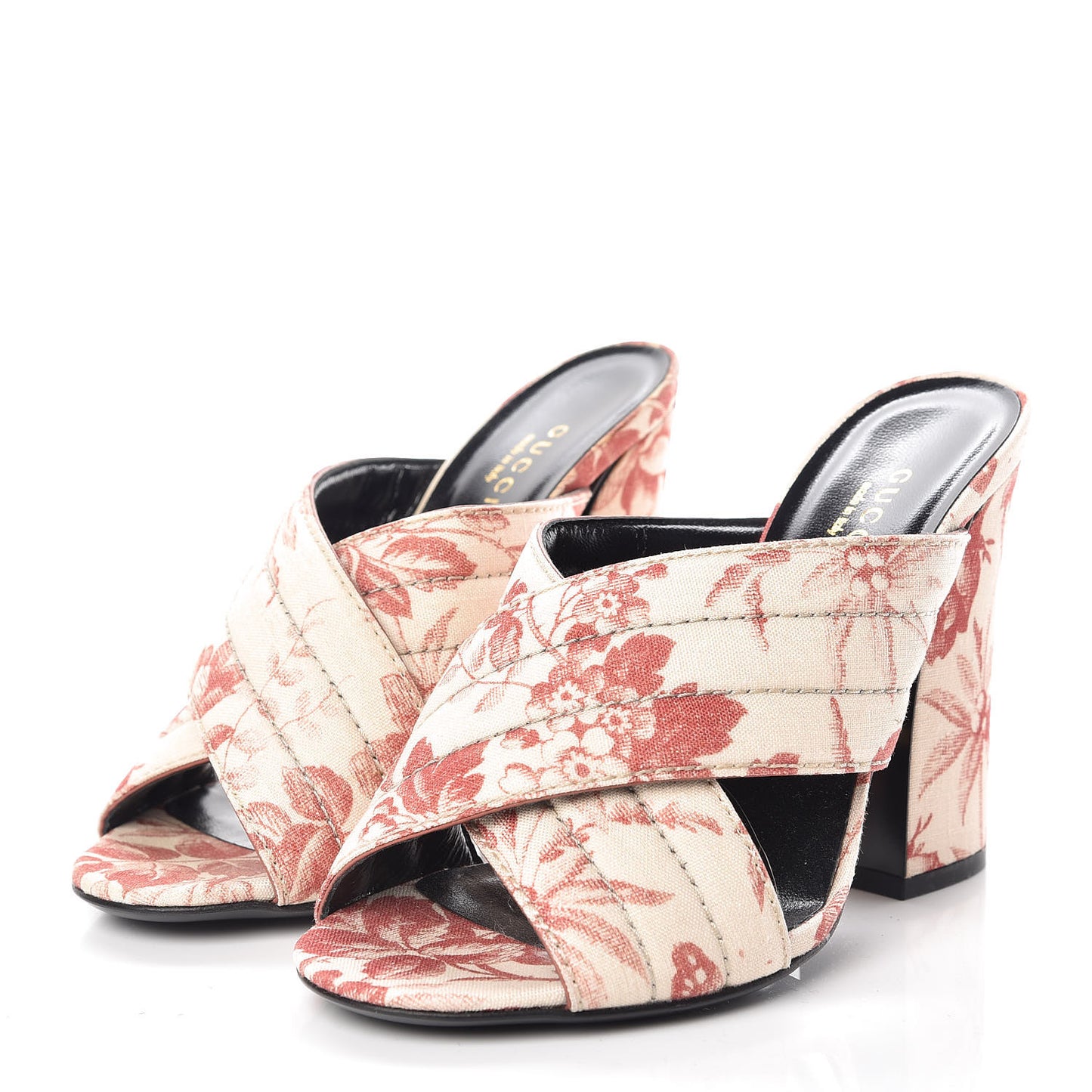 Fabric Herbarium Print Webby Crossover High Heel Slide Sandals 36.5 Cream Cherry