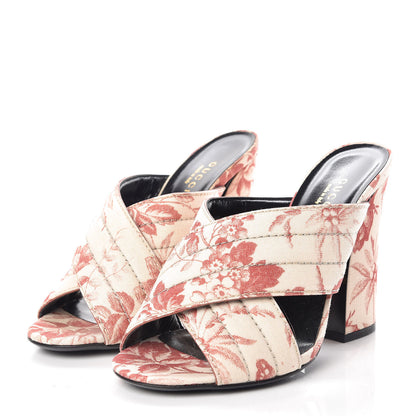 Gucci Fabric Herbarium Print Webby Crossover High Heel Slide Sandals 36.5 Cream Cherry 3 of 8