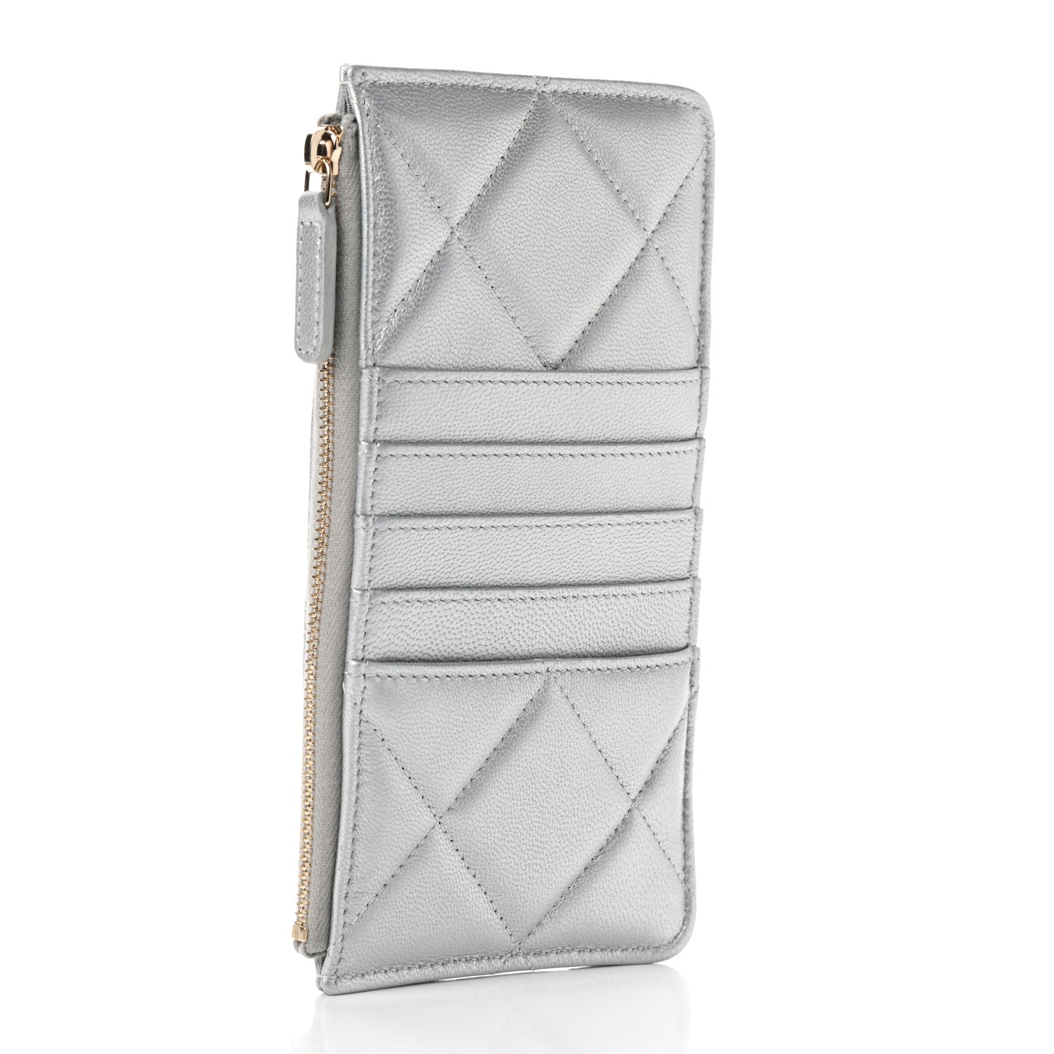 Chanel Metallic Goatskin Quilted Chanel 19 Flat Wallet Pouch Silver 5 of 7
