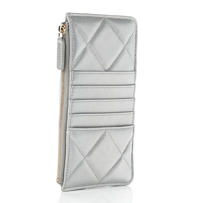 Chanel Metallic Goatskin Quilted Chanel 19 Flat Wallet Pouch Silver 5 of 7
