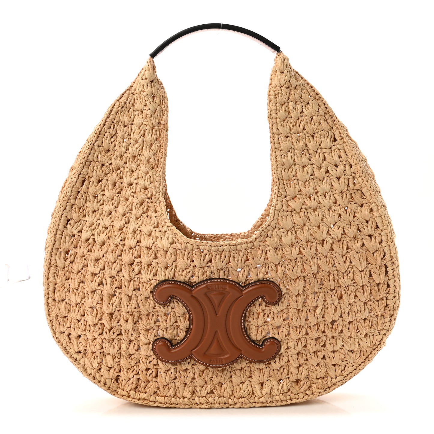 Raffia Calfskin Triomphe Panier Hobo Bag Natural Tan