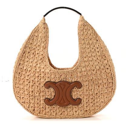 Celine Raffia Calfskin Triomphe Panier Hobo Bag Natural Tan 1 of 9