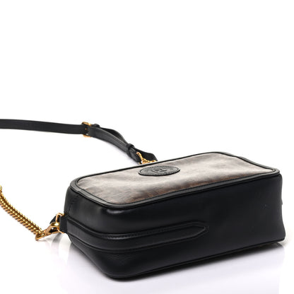 Fendi Glazed Fabric Vitello Century FF 1974 Stamp Patch Camera Case Mogano Panna Black 5 of 16