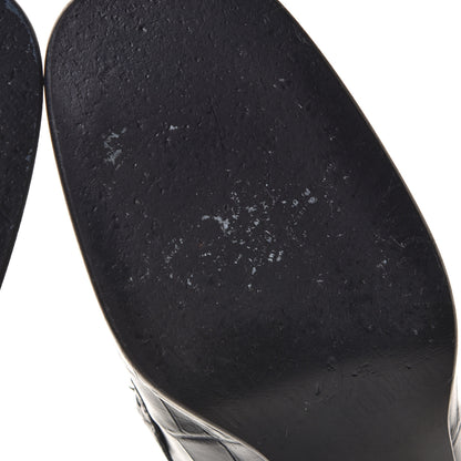 Chanel Calfskin Crocodile Embossed CC Chain Mocassin Loafers 40 Navy 5 of 11