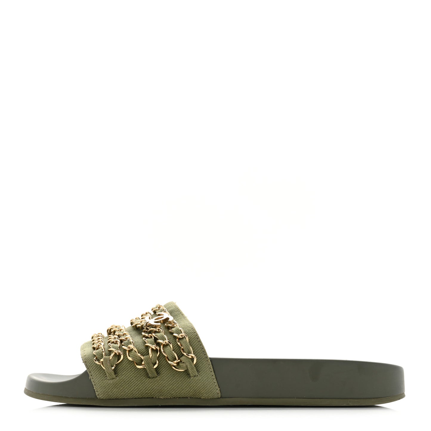 Canvas Chain Flat Sandals 38 Khaki