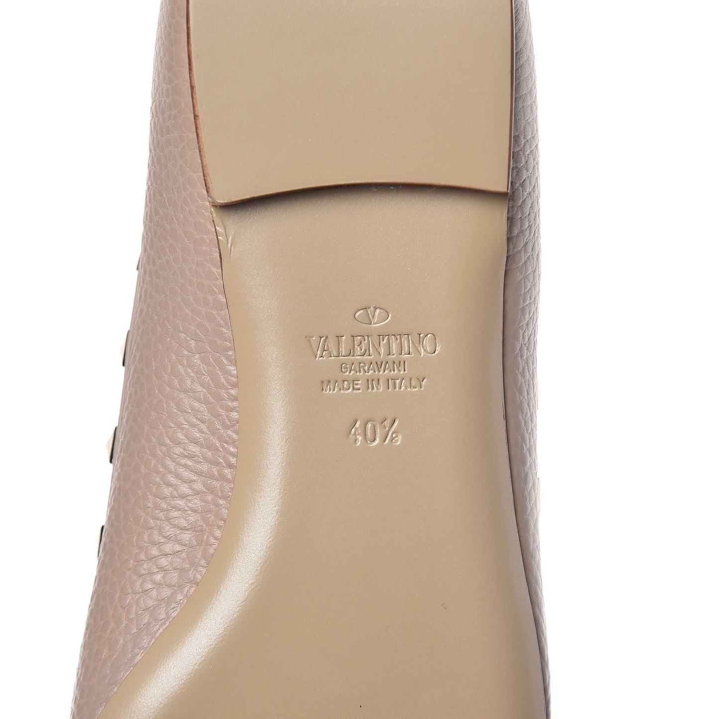 Pebbled Calfskin Rockstud Ballerina Flats 40.5 Poudre