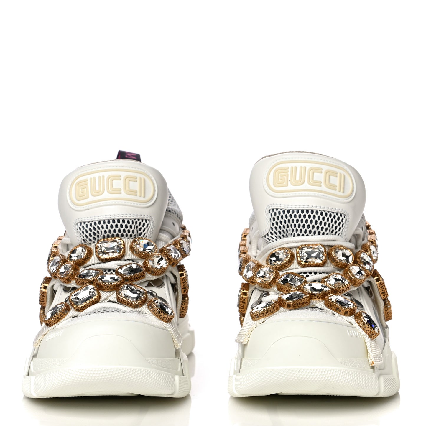X SEGA Mesh Calfskin Suede Removable Crystals Womens Flashtrek Sneakers 38.5 Great White