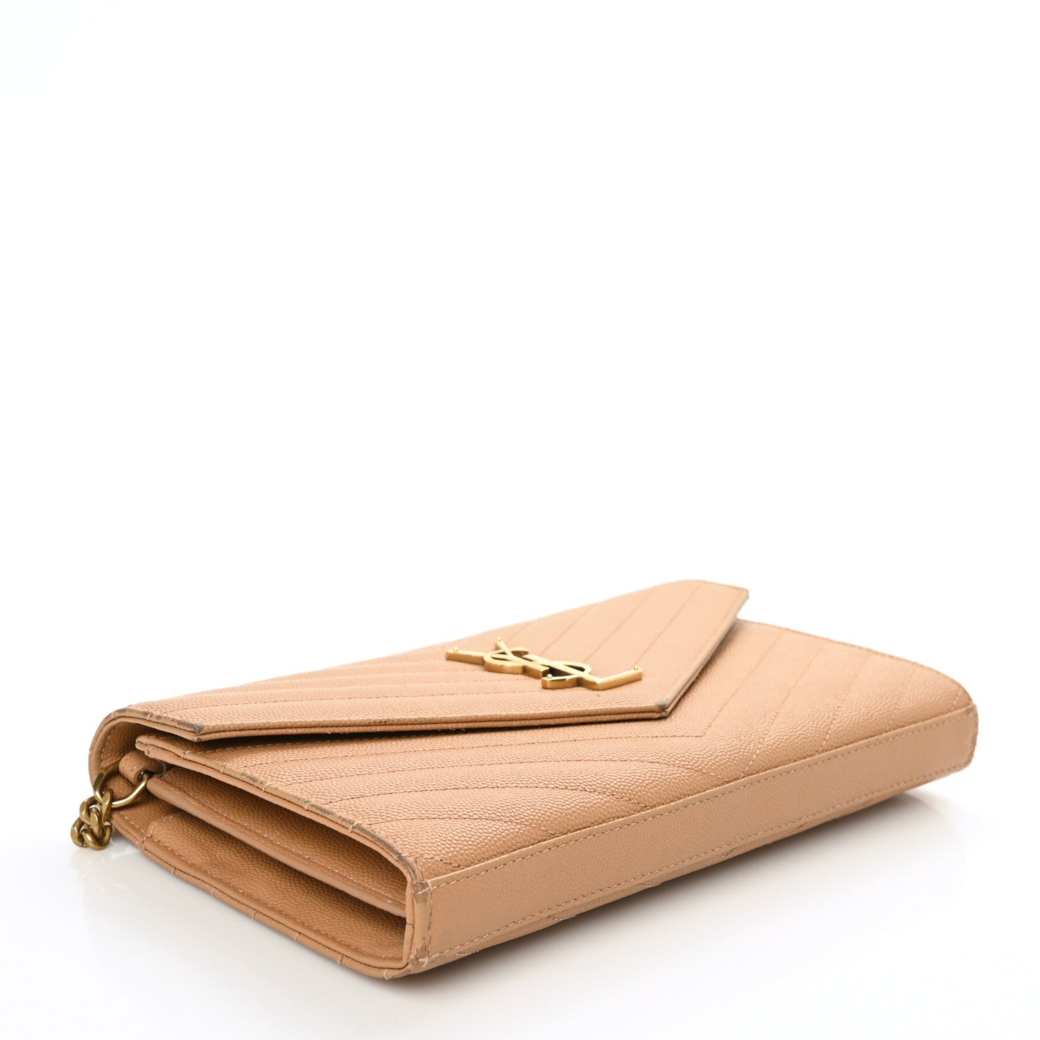Saint Laurent Grain De Poudre Matelasse Chevron Monogram Chain Wallet Natural Dark 4 of 13
