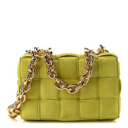 Bottega Veneta Suede Maxi Intrecciato Padded Chain Cassette Crossbody Bag Kiwi 1 of 12