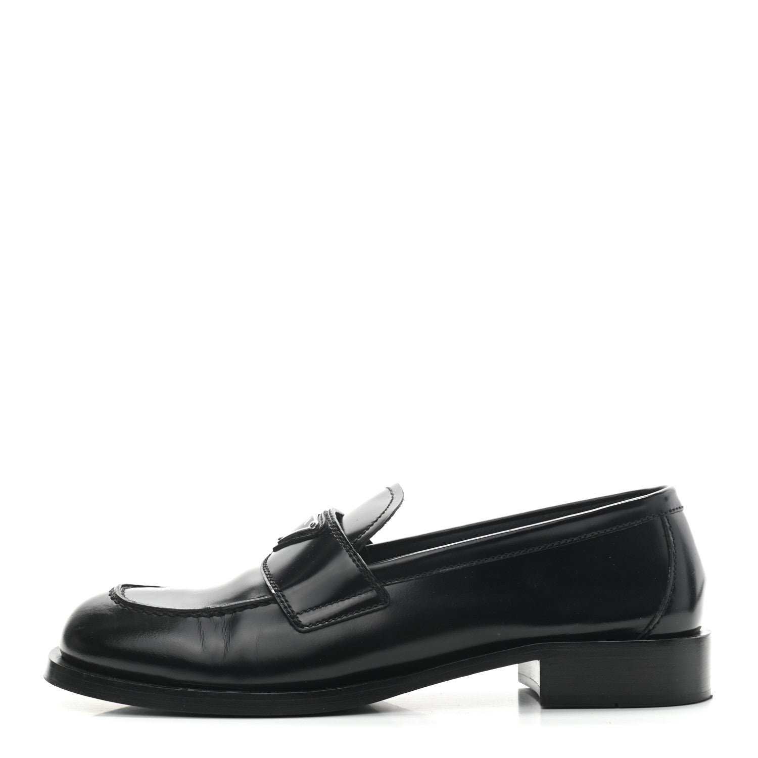 Prada Spazzolato Metal Triangle Logo 20mm Loafers 39.5 Black 1 of 7