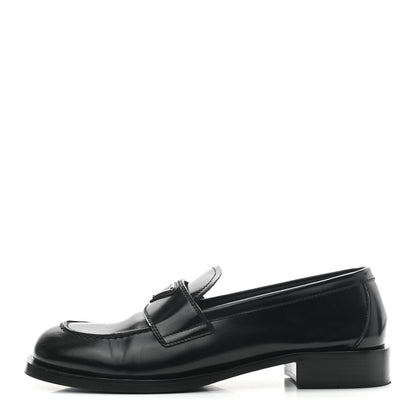 Prada Spazzolato Metal Triangle Logo 20mm Loafers 39.5 Black 1 of 7