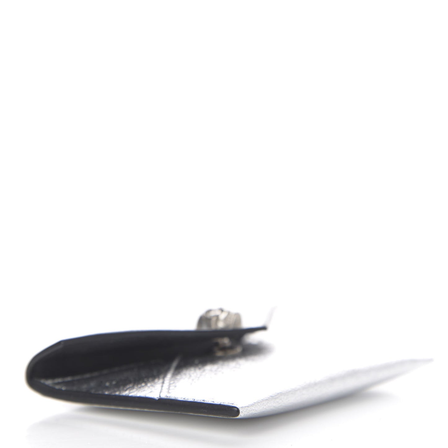 Metallic Calfskin Skull Envelope Card Holder Silver
